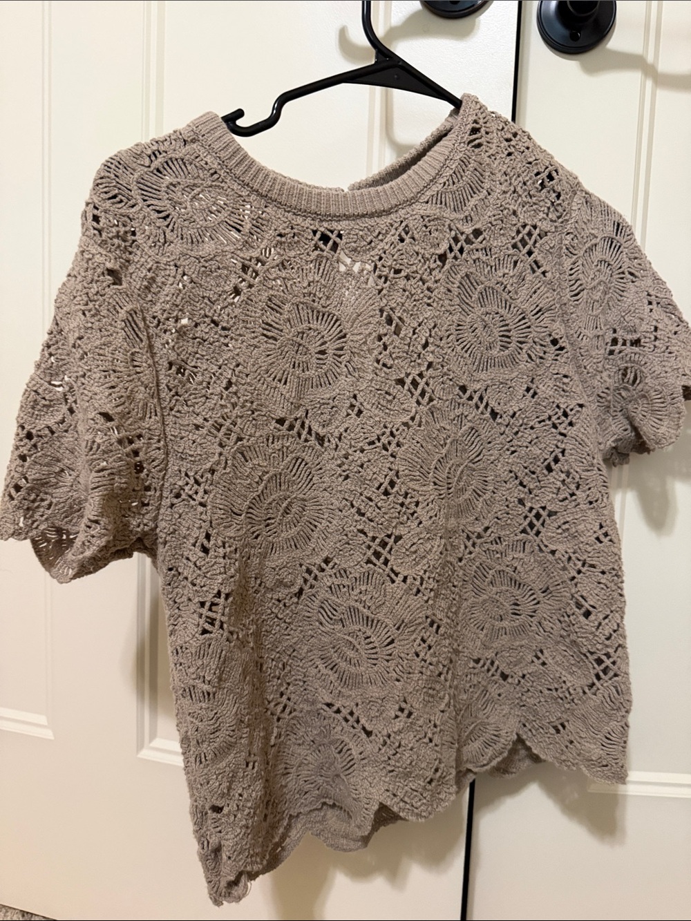 Abercrombie & Fitch Crochet Short-Sleeve Knit Top - Taupe